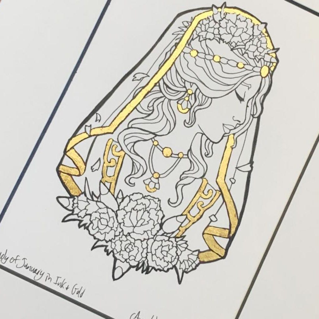 Ink & Gold Gemstone Goddess Art